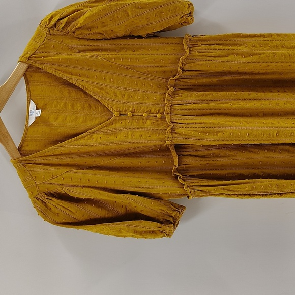 Time & Tru Yellow Gold Mustard Size Small Tiered Maxi Dress V Neck - Picture 3 of 9